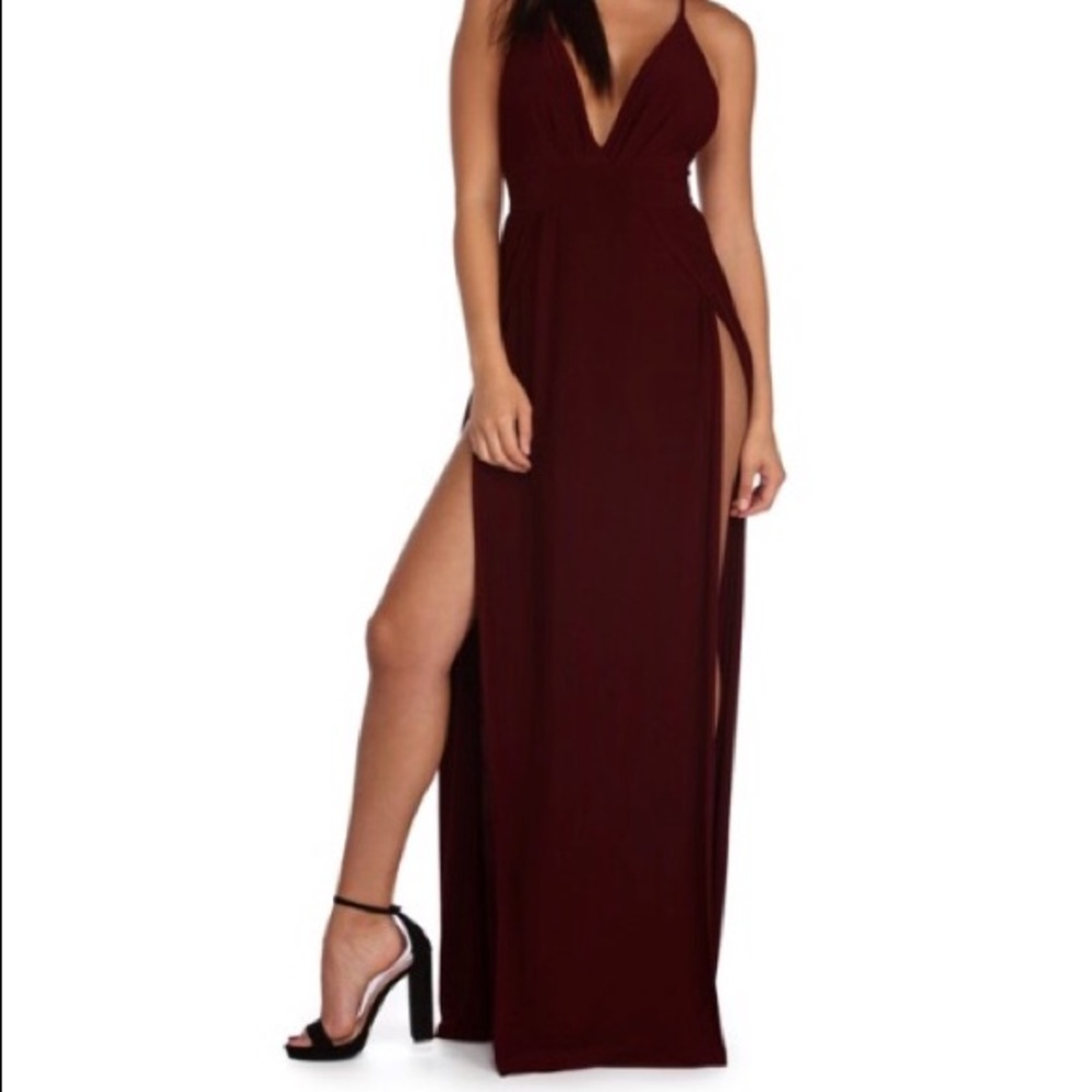 Maroon Long Dress with Slits ✨